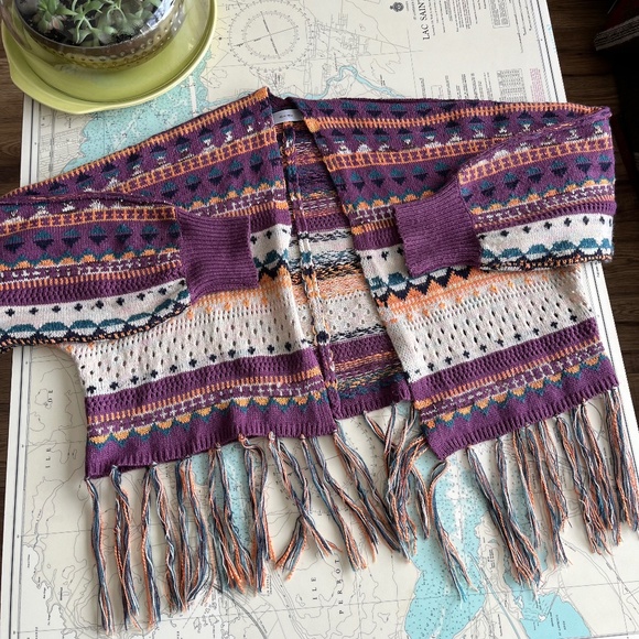 Knit Mix Cropped Cardigan with Tassels - Picture 1 of 6